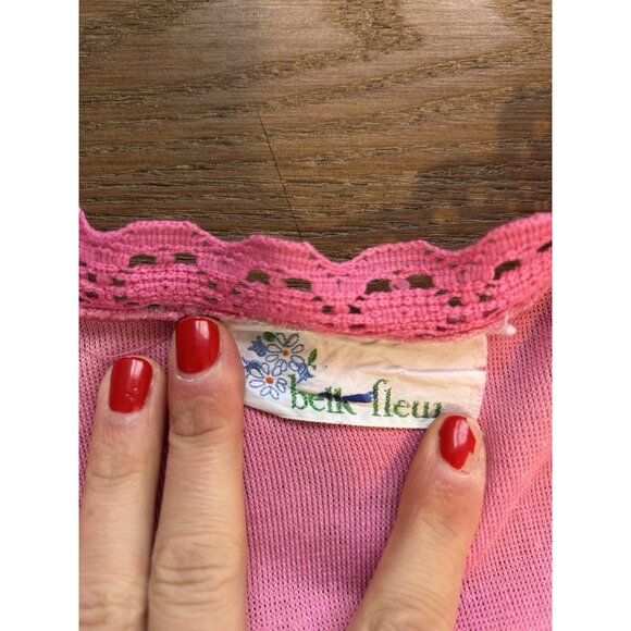 Vintage 70s Terry Cloth Lace Trim Robe Pink USA Cottagecore - Picture 3 of 8